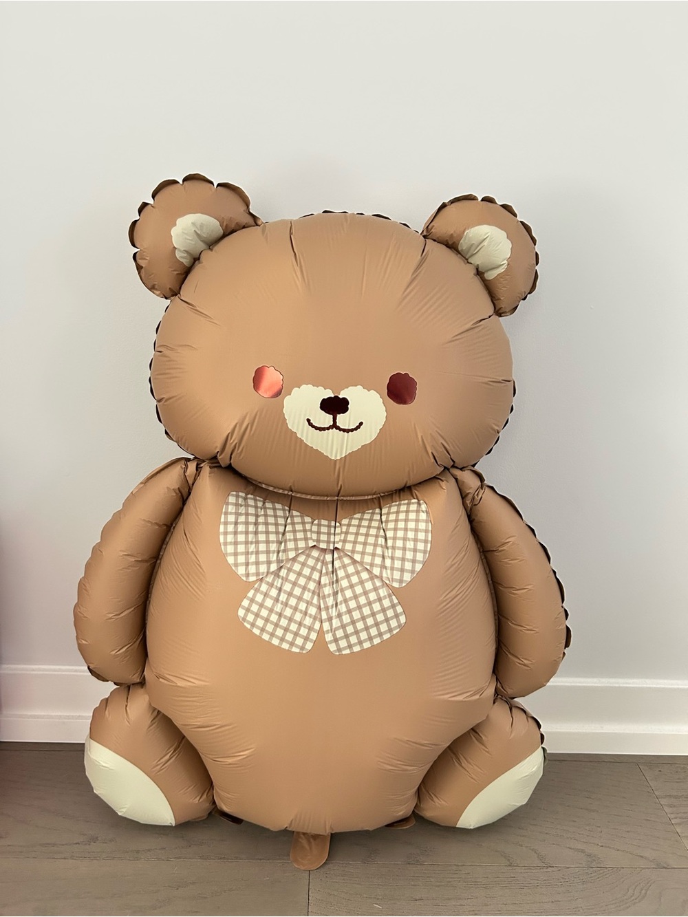 Cute brown teddy bear theme children balloon backdrop party with Plaid Bow
